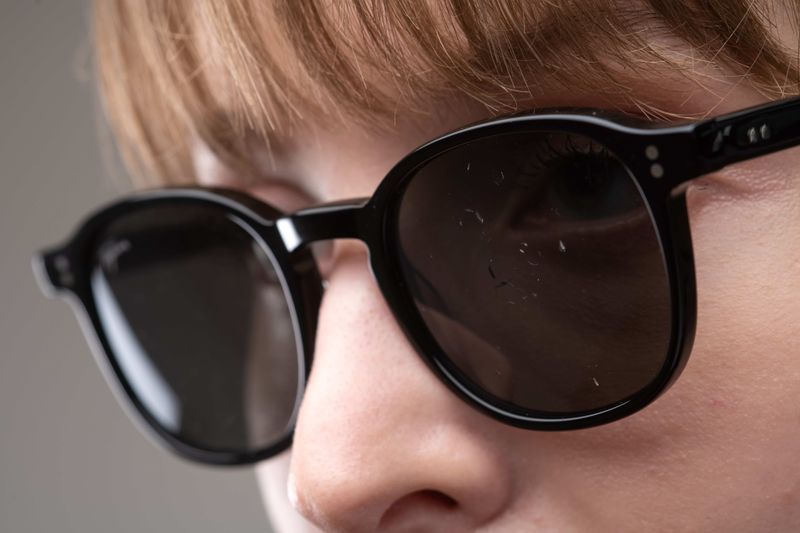 impact marks on black ballistic wayfarer sunglasses Grayman and Company