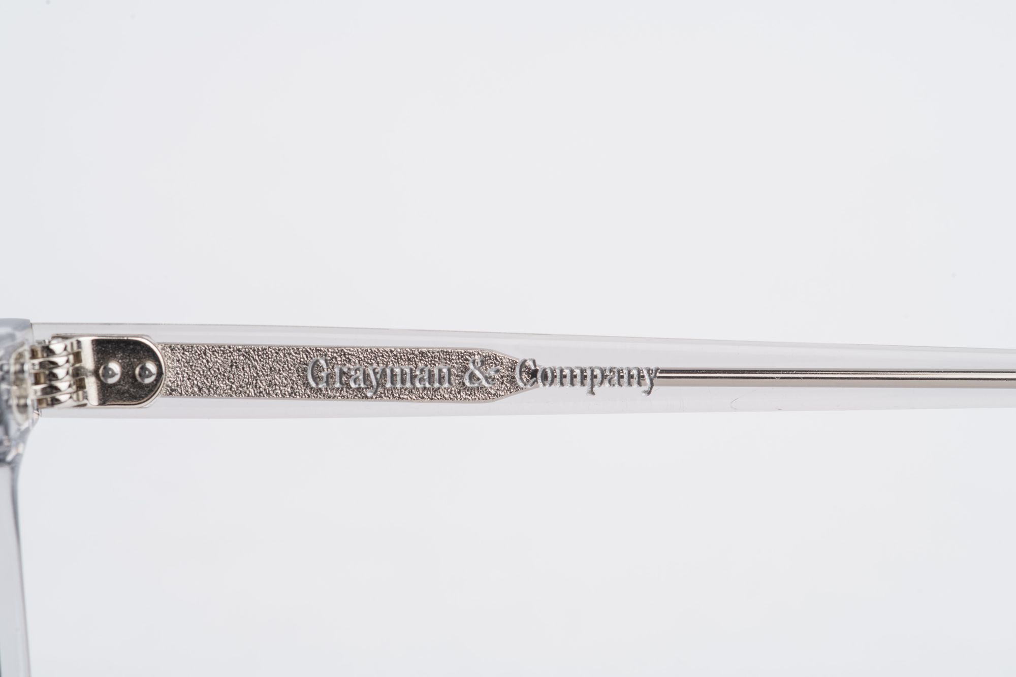 Grayman and Company ballistic sunglasses arm clear acetate