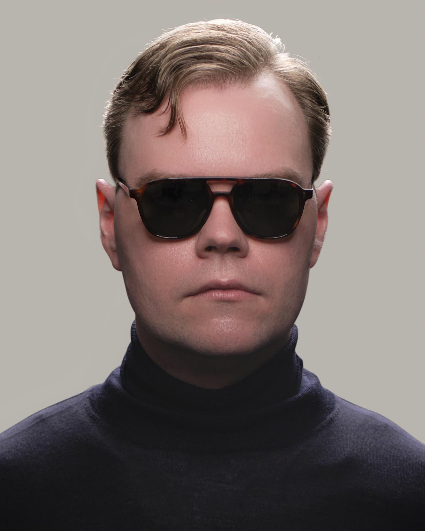 Man in Grayman and Company 155a tortoise ballistic aviator sunglasses